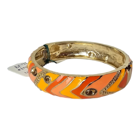 Manluck Jewelry - Manluck Orange Goldtone Enamel Hinged Bangle